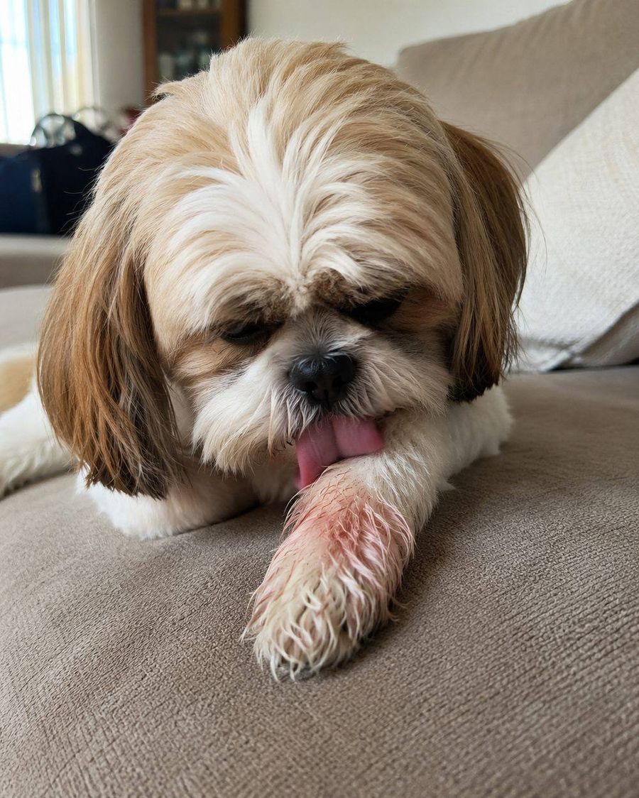 Cachorro lambendo a pata